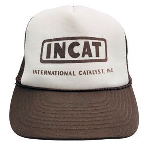 Vtg INCAT International Catalyst Mesh Snapback Trucker Hat Rope White Brown